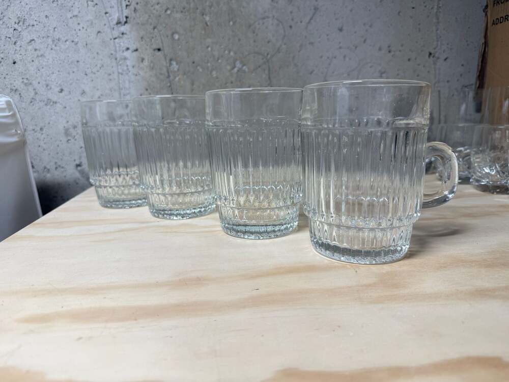 Vintage Ribbed Clear Glass Beer Mugs 0.5L Set